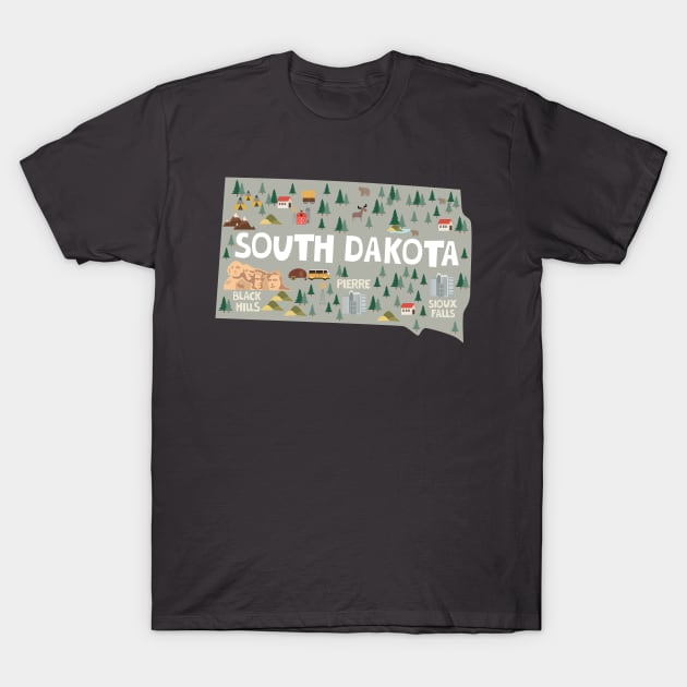 South Dakota State USA Illustrated Map T-Shirt by JunkyDotCom